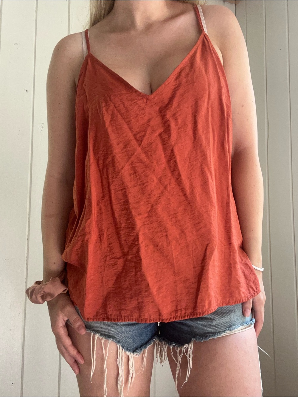 a new day Rust Orange V-Neck Spaghetti Strap Tank